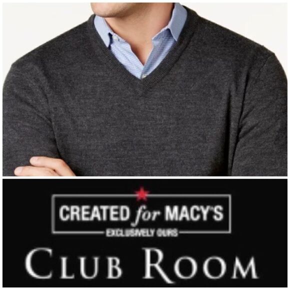 CLUB ROOM - NWT - Men’s Sz XL Wool Blend V-Neck Pullover Sweater/Ebony Heather - Picture 1 of 11